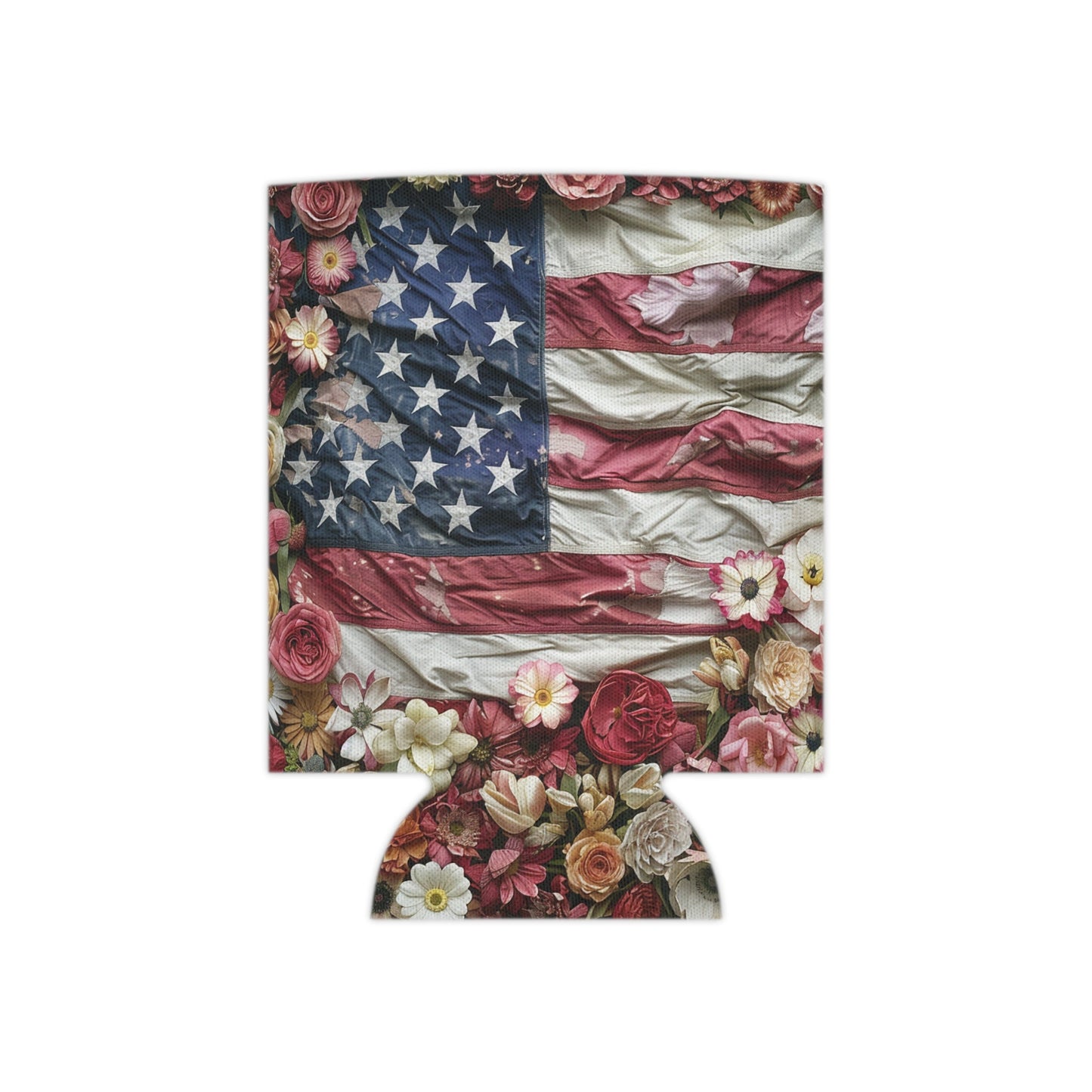 American Flag Floral Can Cooler: Patriotic 4th of July Koozie