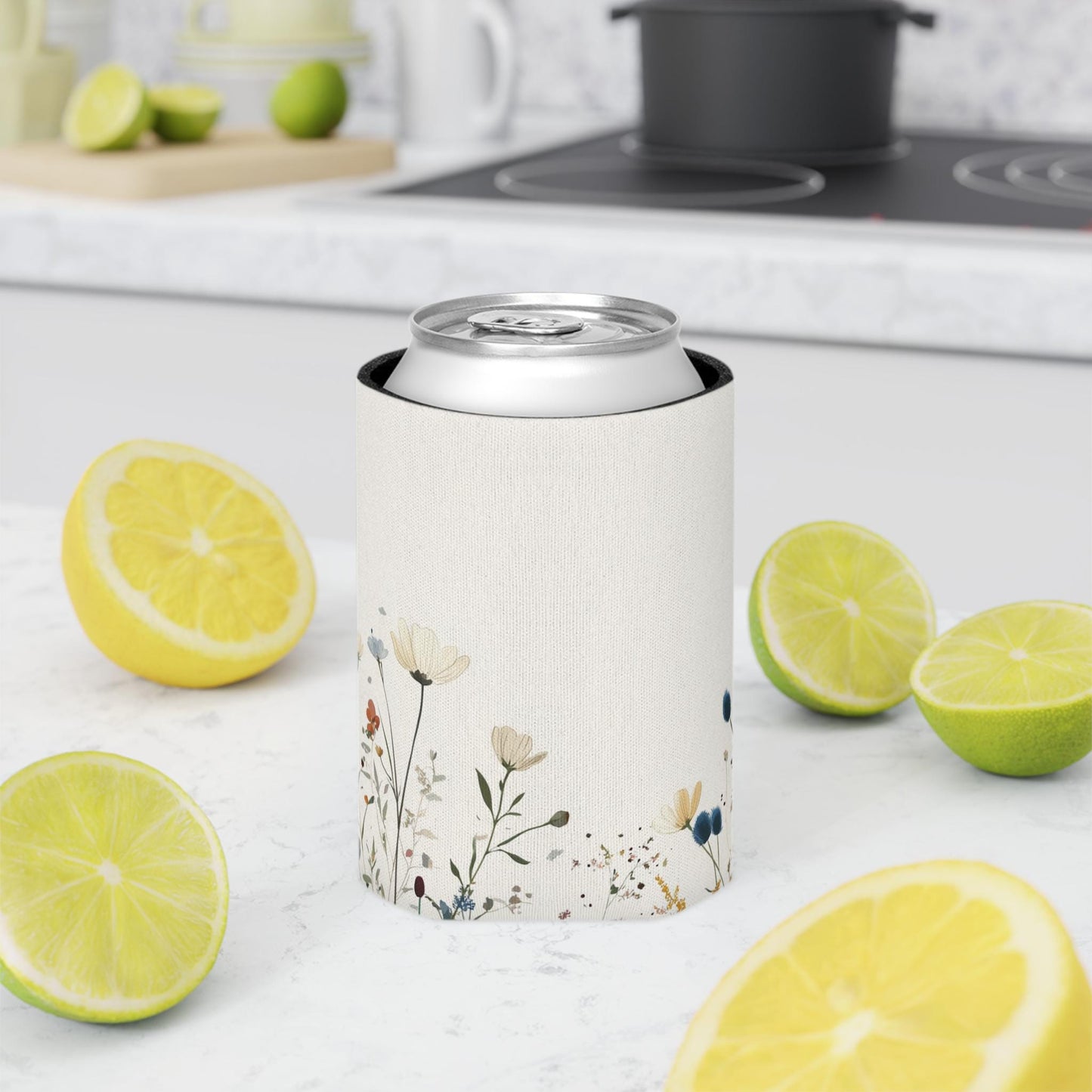 Floral Can Cooler: Elegant Polyester Drink Holder