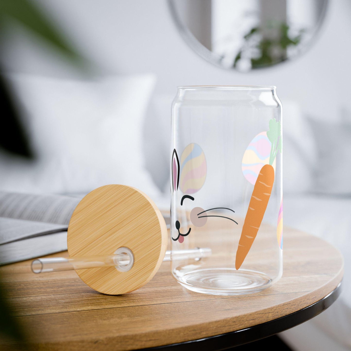 Easter Bunny Sipper Glass: Spring Drinkware with Lid & Straw