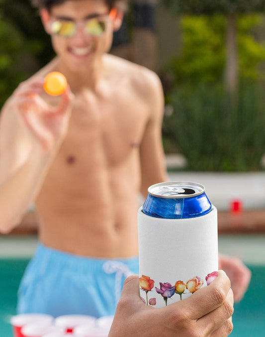 Rose Design Can Cooler: Floral Insulated Drink Sleeve