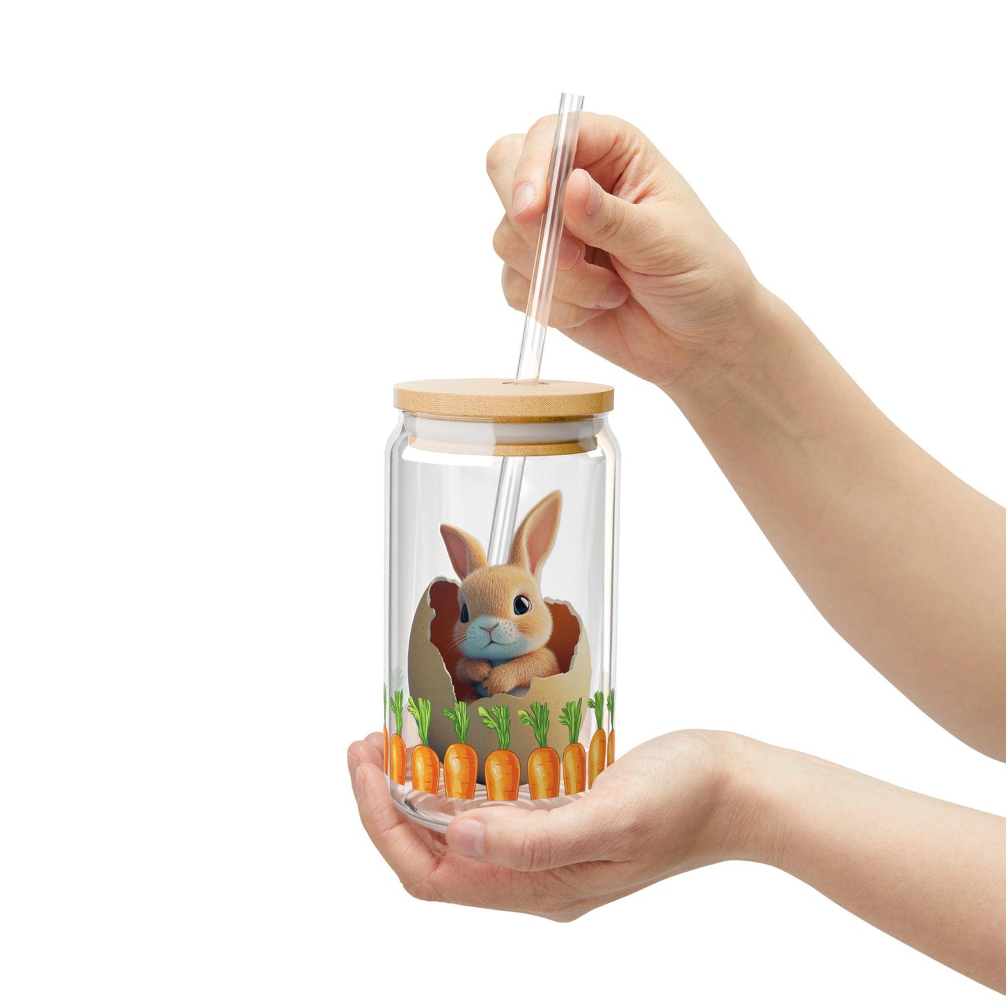 Easter Bunny Sipper Glass: 16oz Spring Drinkware with Lid