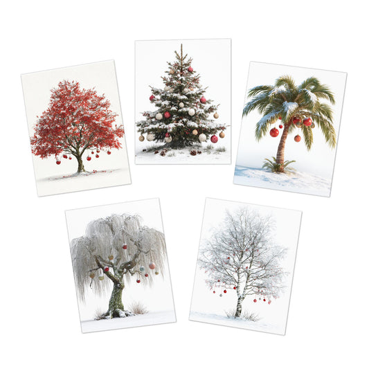 Winter Tree Christmas Cards: Festive Holiday Art Cards, Set of 5