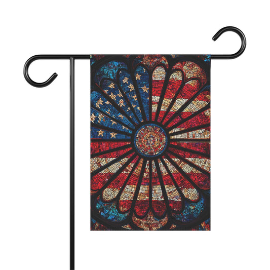 American Flag Stained Glass Sunburst Garden Banner | Patriotic Home Decor