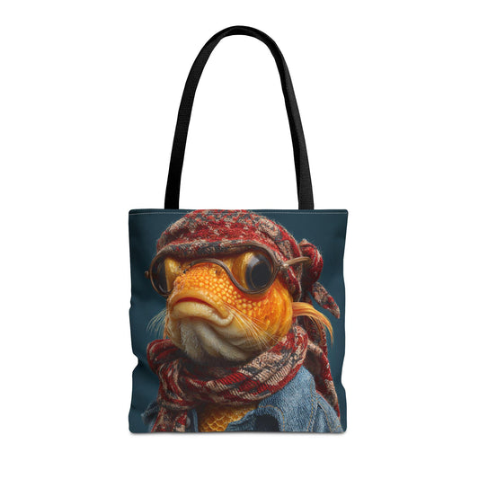 Steampunk Goldfish Portrait Tote Bag | Fish in Goggles and Scarf