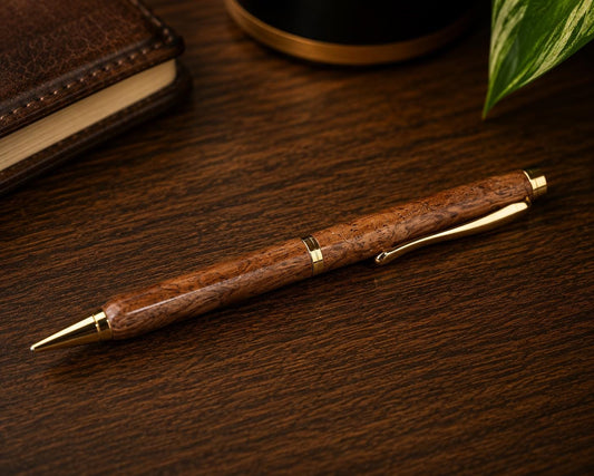 Handcrafted Walnut Ballpoint Pen with Fractal Burn Wenge Maple Case | Executive Desk Accessory