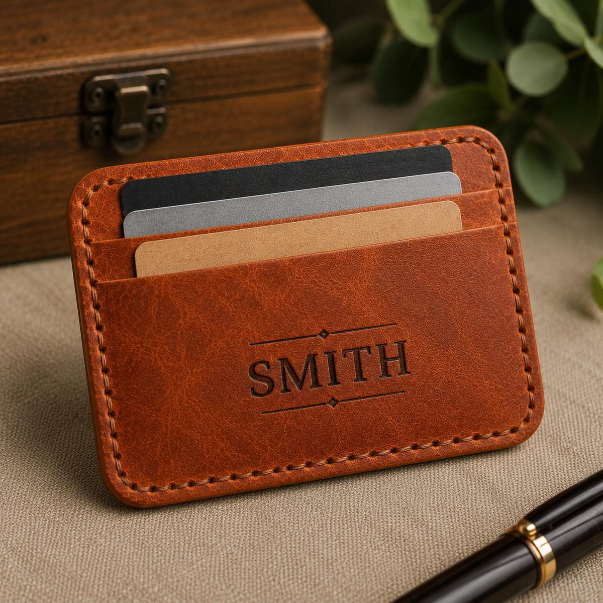 Full Grain Leather Card Wallet • Minimalist Slim Front Pocket Wallet • Personalized Engraved EDC Wallet for Men
