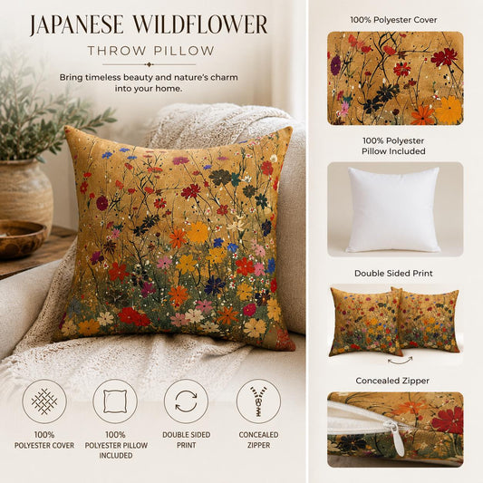 Japanese Wildflowers on a Spun Polyester Square Pillow