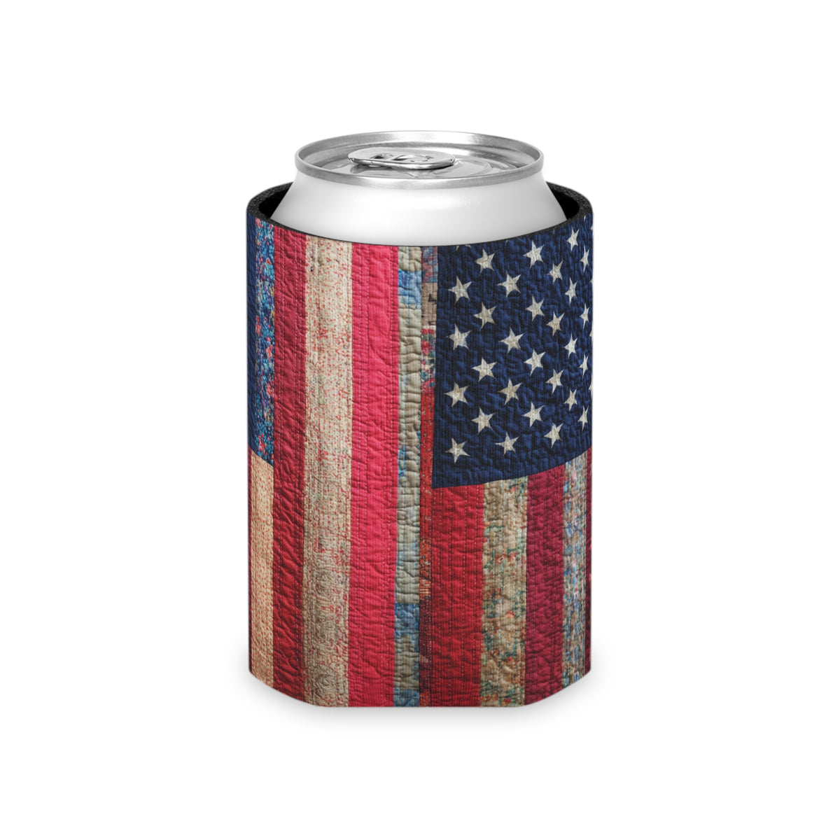 Distressed American Flag Can Cooler | Patriotic Beverage Koozie