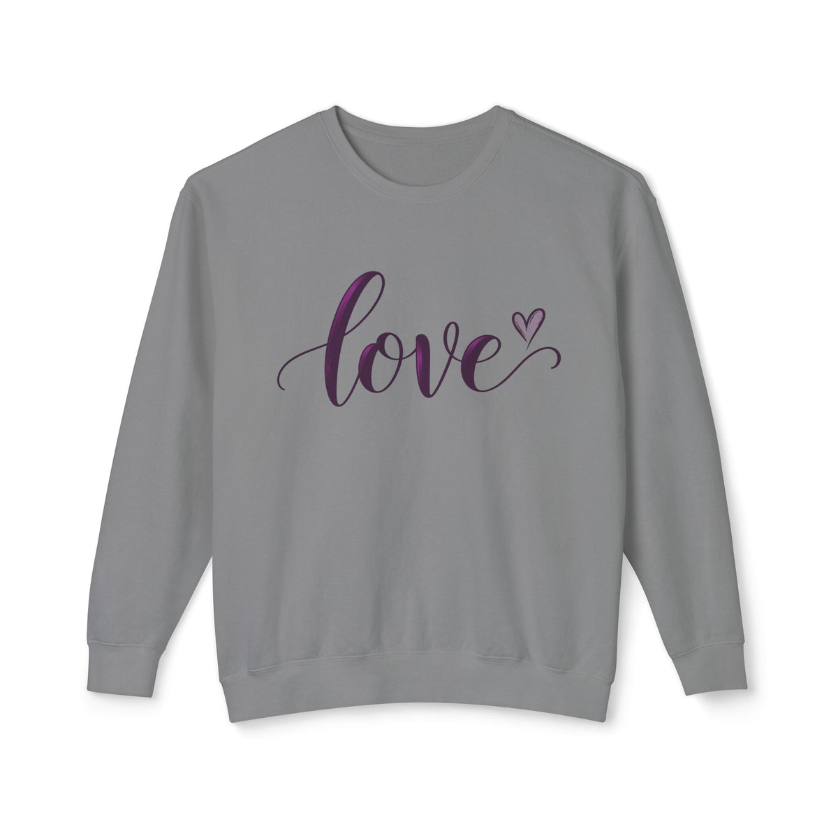 Love Script Crewneck Sweatshirt — Feminine Purple Heart Love Design