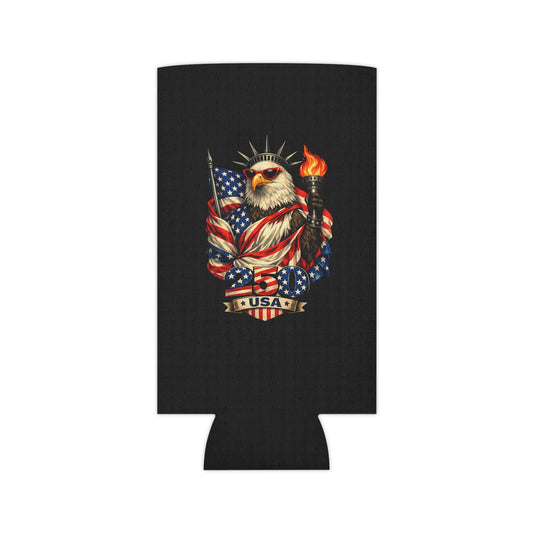 Patriotic Eagle with Flag Can Cooler | USA Americana Drink Koozie