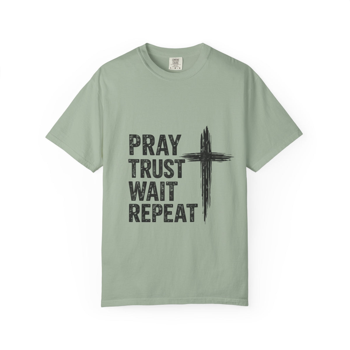 Prayer Trust Wait Repeat T-Shirt — Christian Faith Cross Graphic Tee
