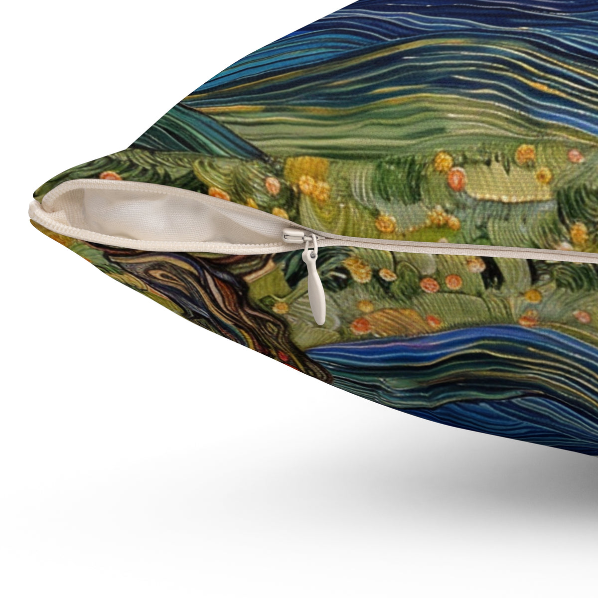 Tree Painting with Flowers on a Spun Polyester Square Pillow