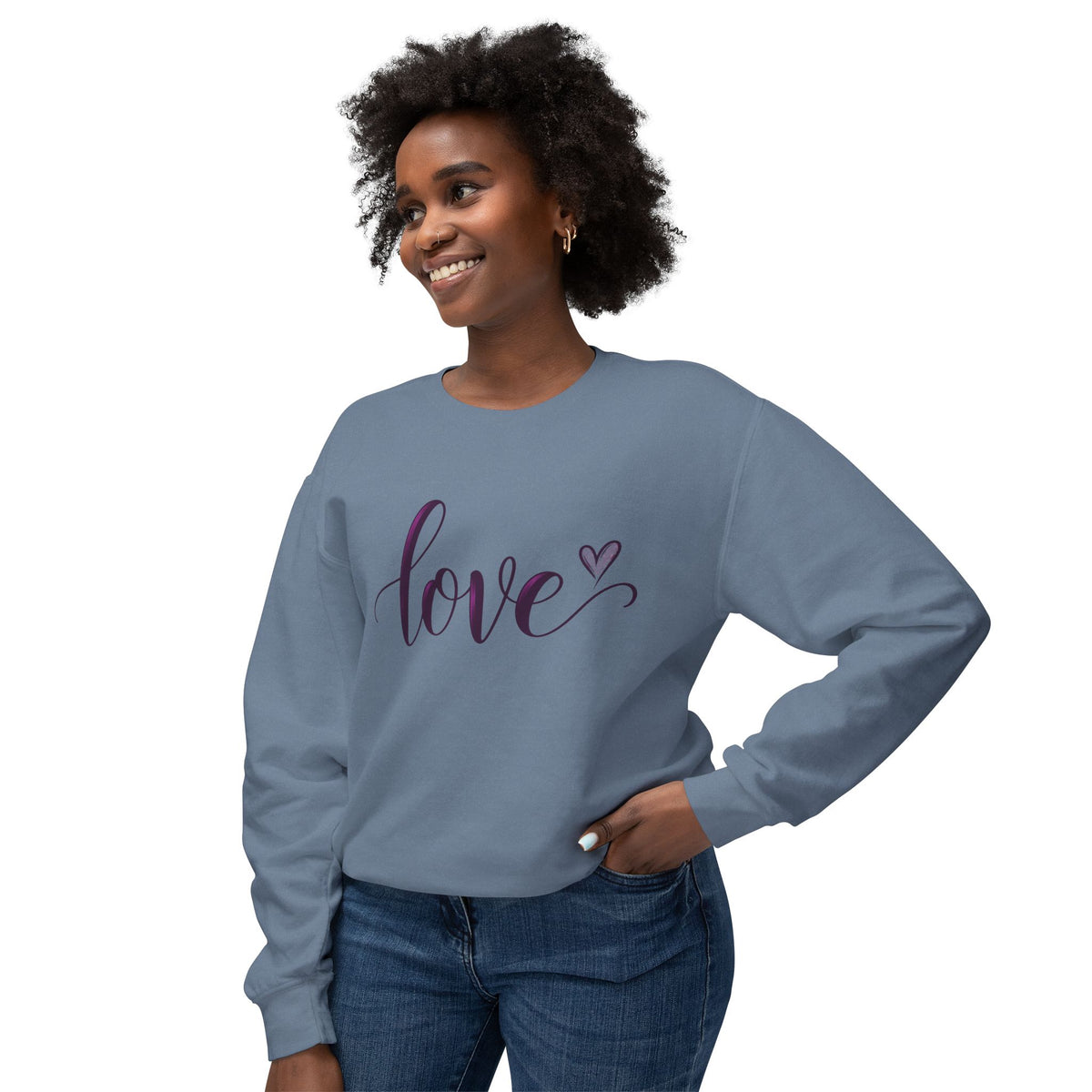 Love Script Crewneck Sweatshirt — Feminine Purple Heart Love Design