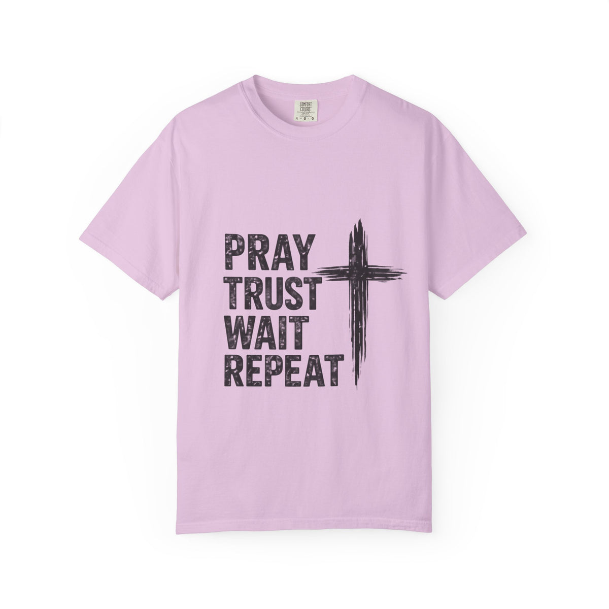 Prayer Trust Wait Repeat T-Shirt — Christian Faith Cross Graphic Tee