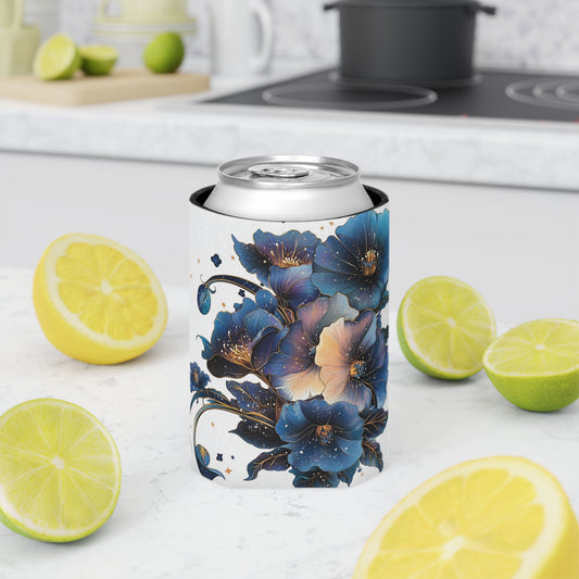Floral Can Cooler, Flower Pattern Drink Holder, Beverage Insulator Sleeve, Botanical Print Beer Can Cozy, Garden Party Favor