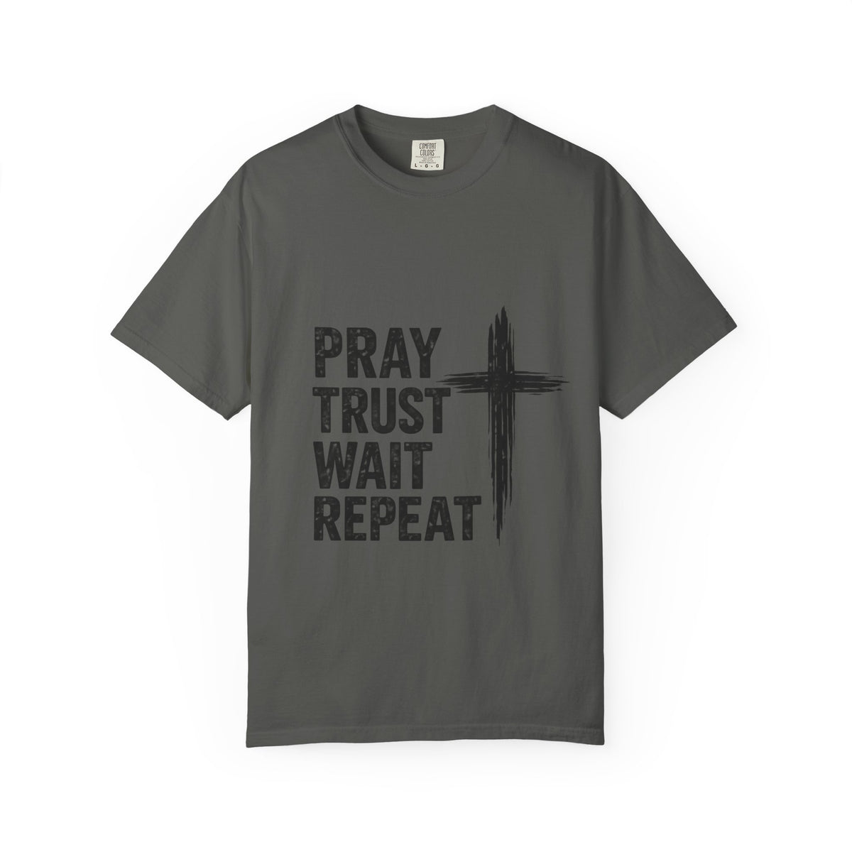 Prayer Trust Wait Repeat T-Shirt — Christian Faith Cross Graphic Tee