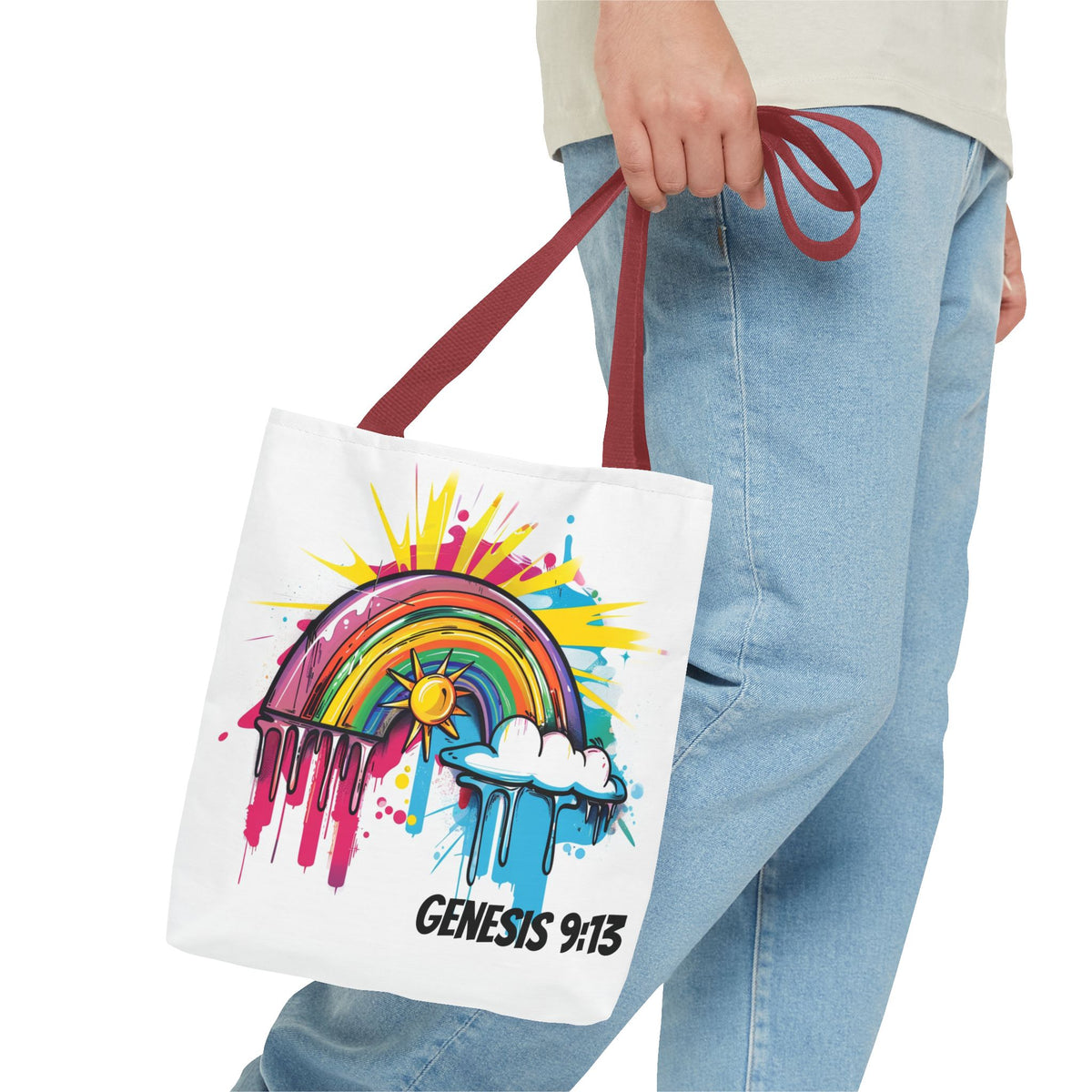 Genesis 9:13 Graffiti Style Rainbow Tote Bag