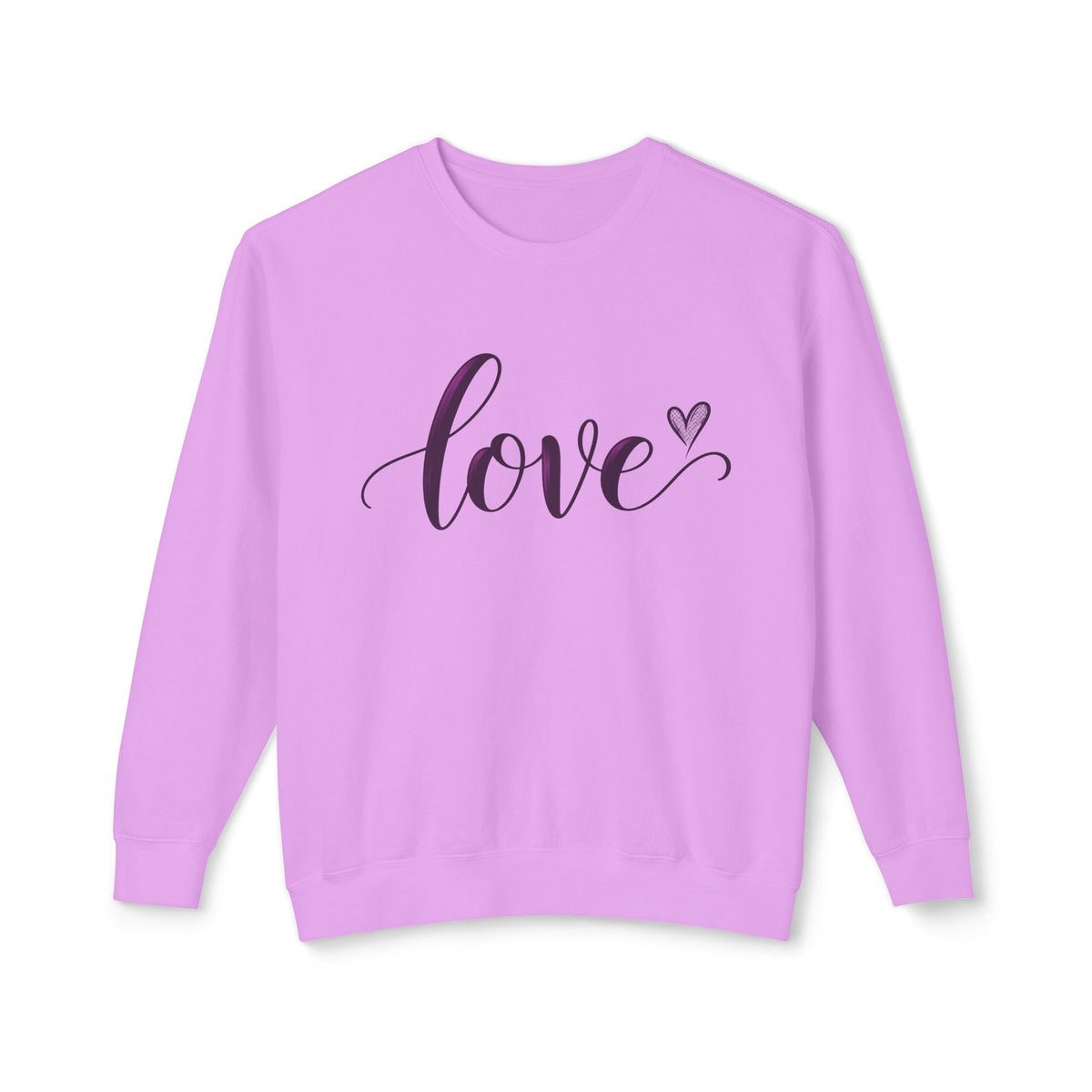 Love Script Crewneck Sweatshirt — Feminine Purple Heart Love Design