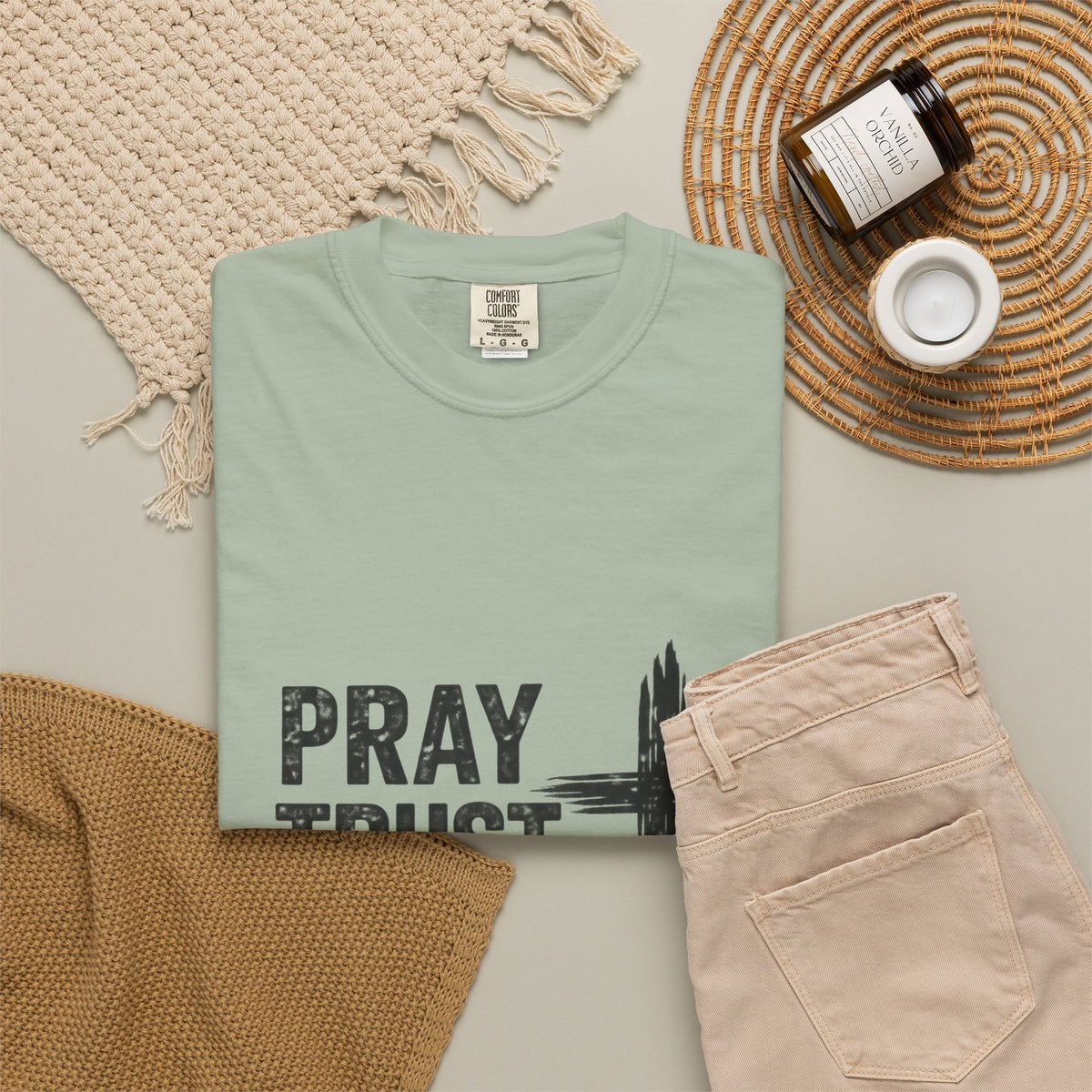 Prayer Trust Wait Repeat T-Shirt — Christian Faith Cross Graphic Tee