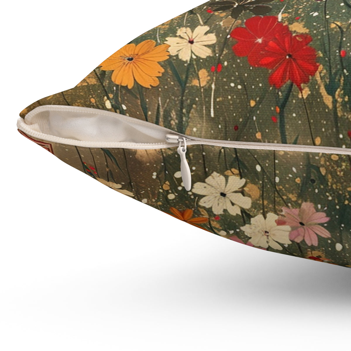 Japanese Wildflowers on a Spun Polyester Square Pillow