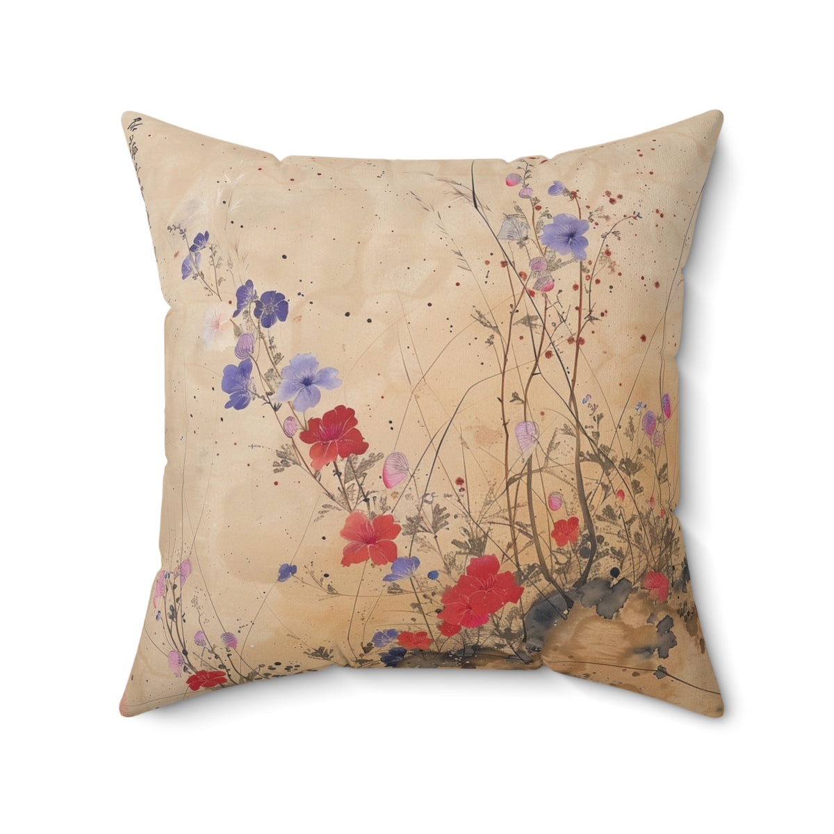 Japanese Wildflowers on a Spun Polyester Square Pillow