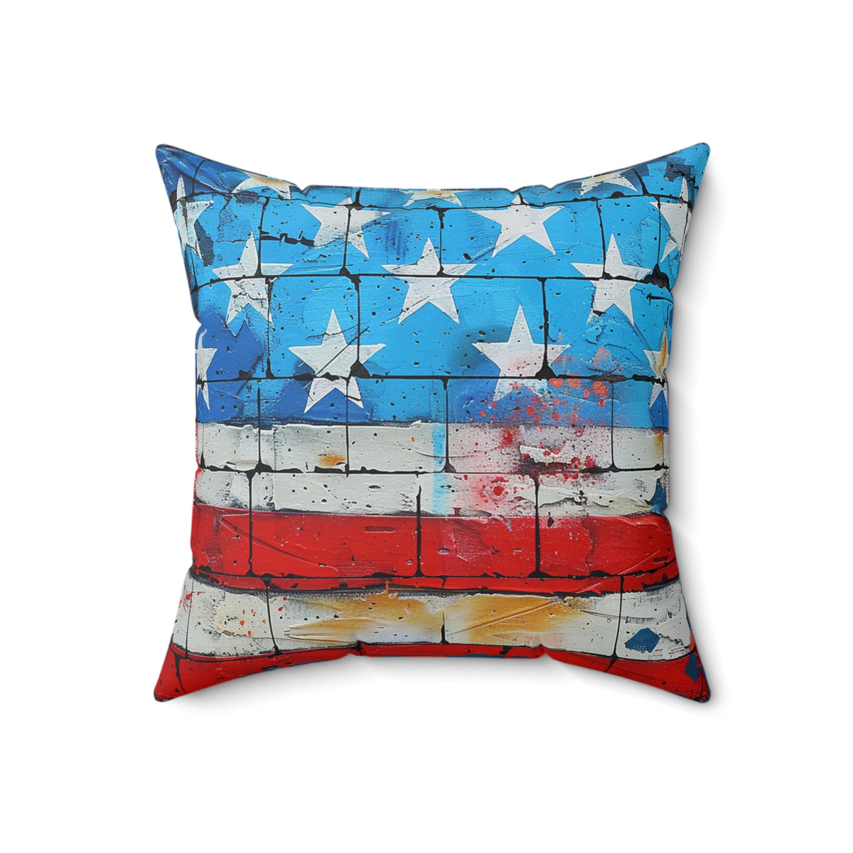 American Flag Graffiti Spun Polyester Square Pillow