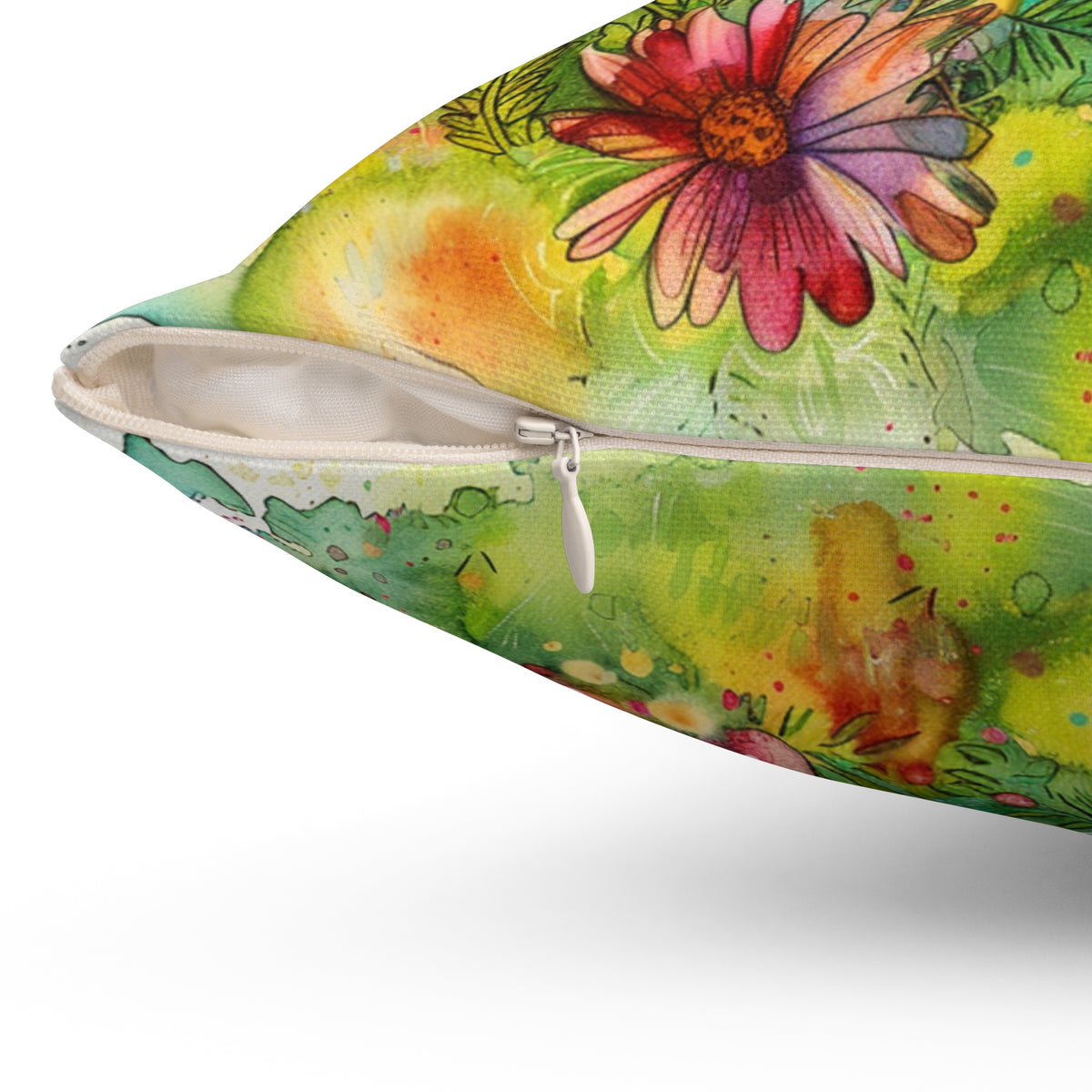 Whimsical Flowers and Cross on a Spun Polyester Square Pillow