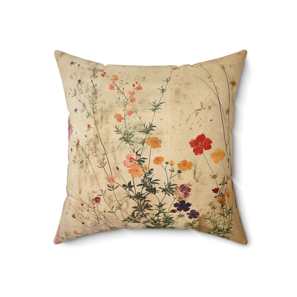 Japanese Wildflowers on a Spun Polyester Square Pillow