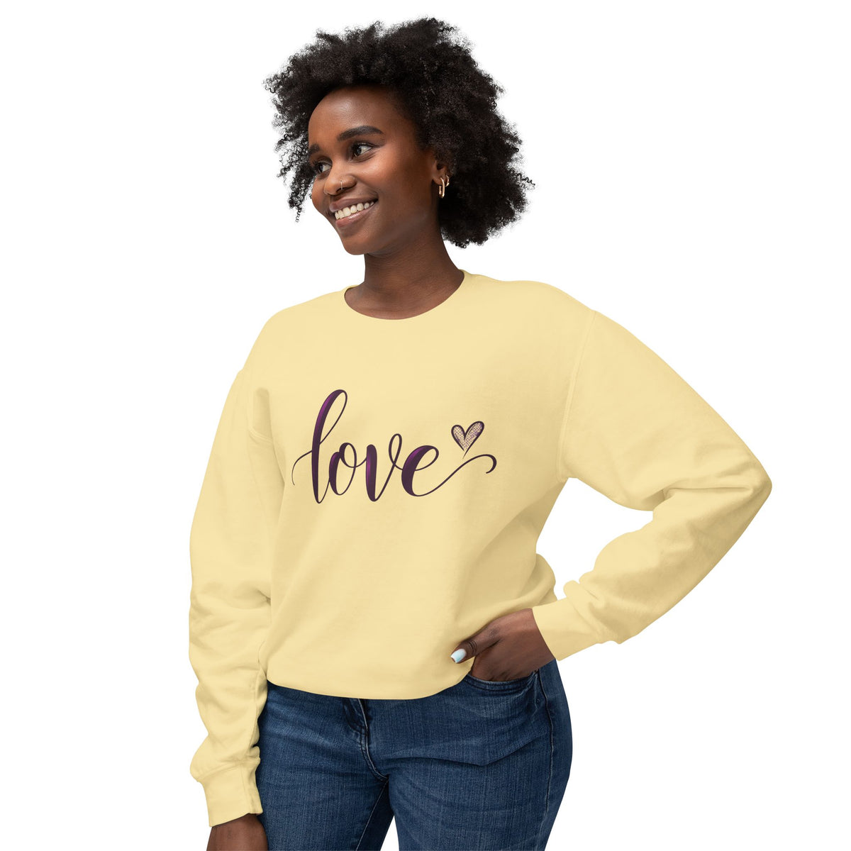 Love Script Crewneck Sweatshirt — Feminine Purple Heart Love Design