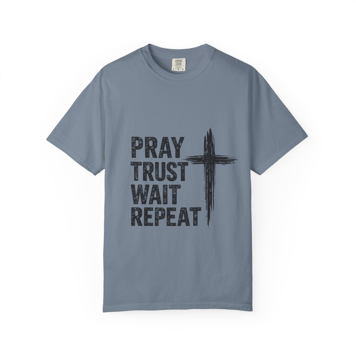 Prayer Trust Wait Repeat T-Shirt — Christian Faith Cross Graphic Tee