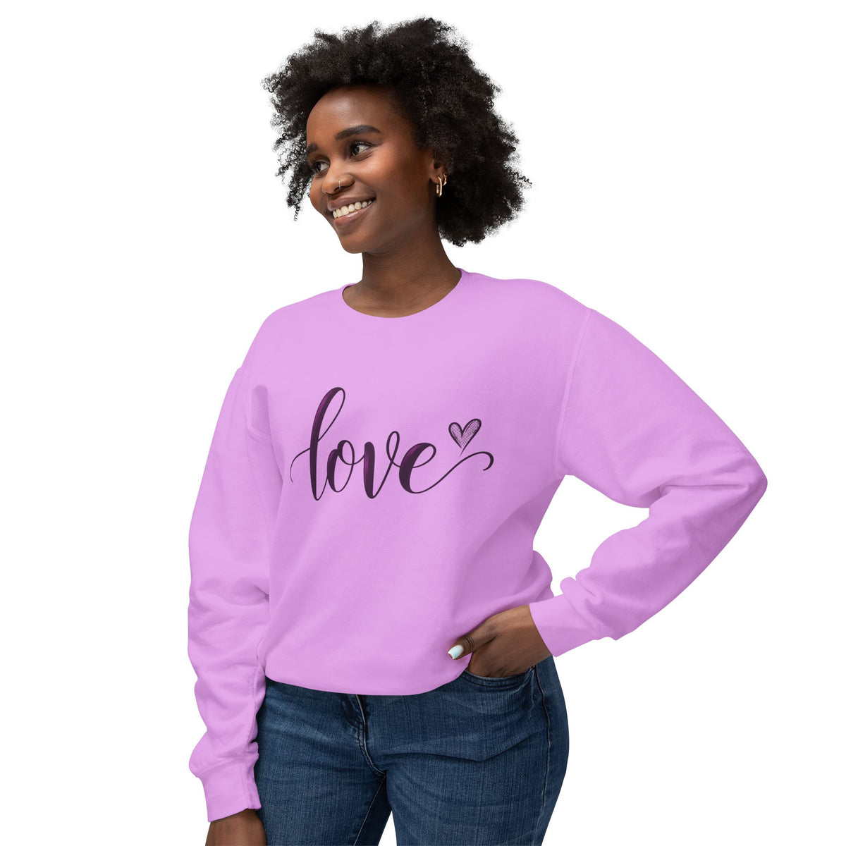 Love Script Crewneck Sweatshirt — Feminine Purple Heart Love Design