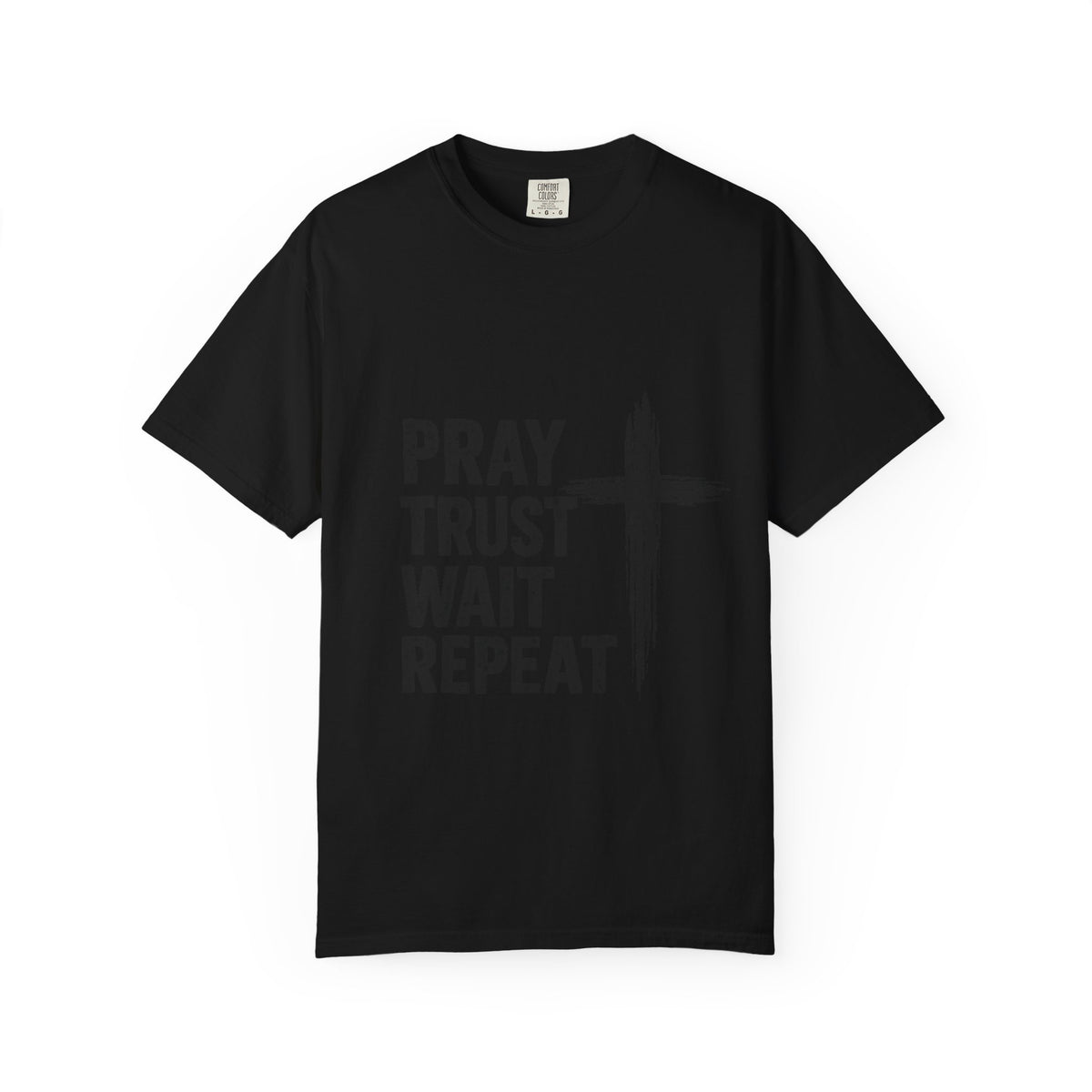 Prayer Trust Wait Repeat T-Shirt — Christian Faith Cross Graphic Tee