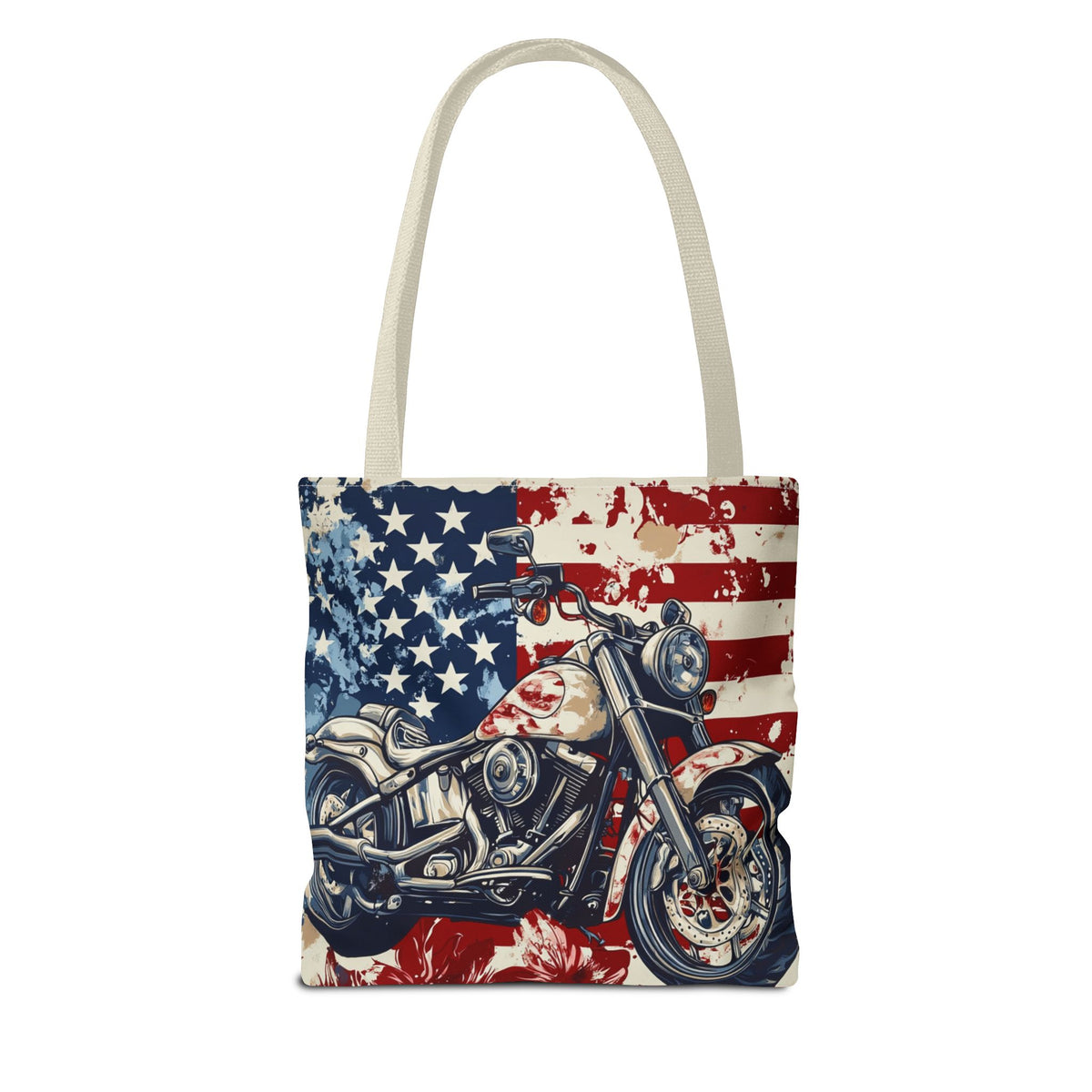 American Motorcycle Tote Bag - Patriotic USA Carryall, Biker Gift, Travel Beach Bag, Reusable Shopping Tote, Independence Day Accessory