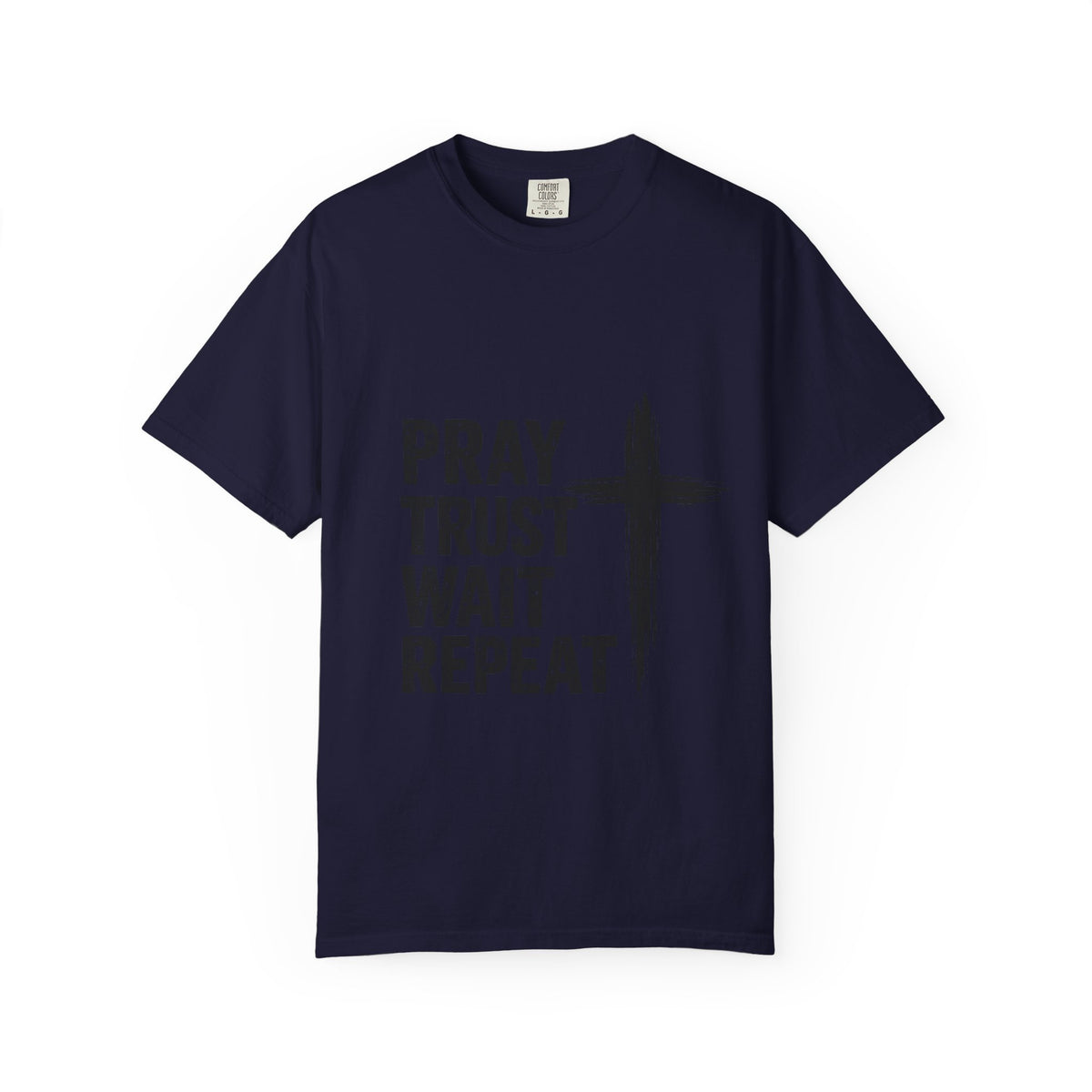 Prayer Trust Wait Repeat T-Shirt — Christian Faith Cross Graphic Tee