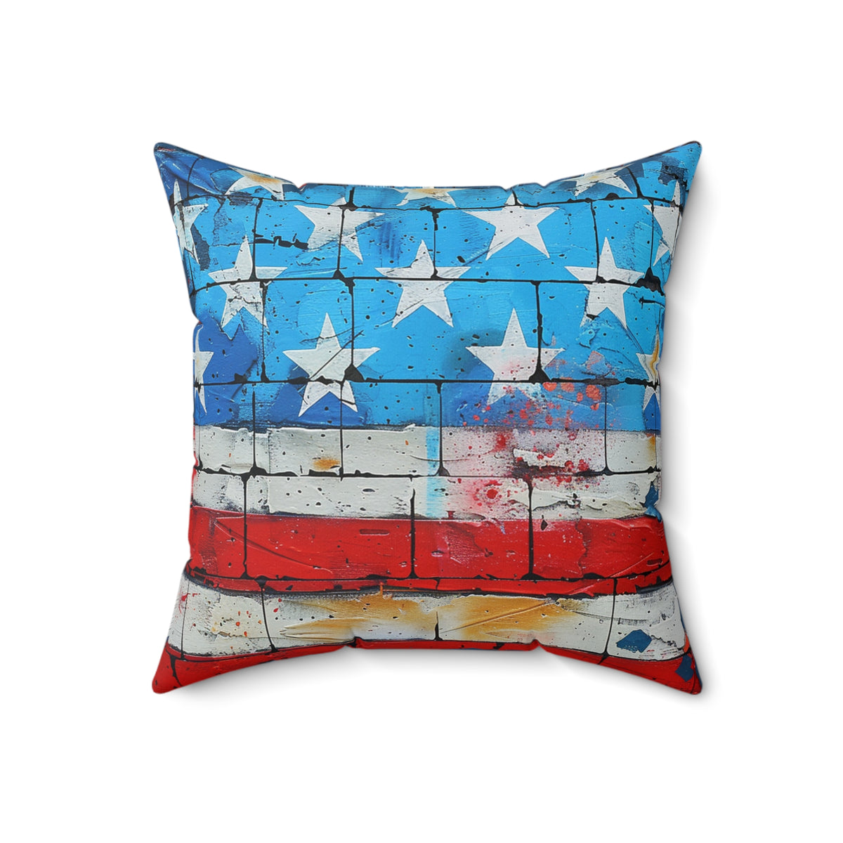American Flag Graffiti Spun Polyester Square Pillow
