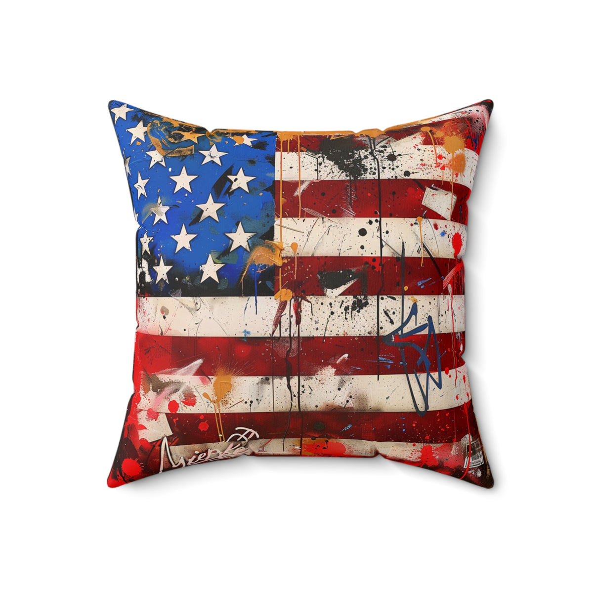 American Flag Graffiti Spun Polyester Square Pillow