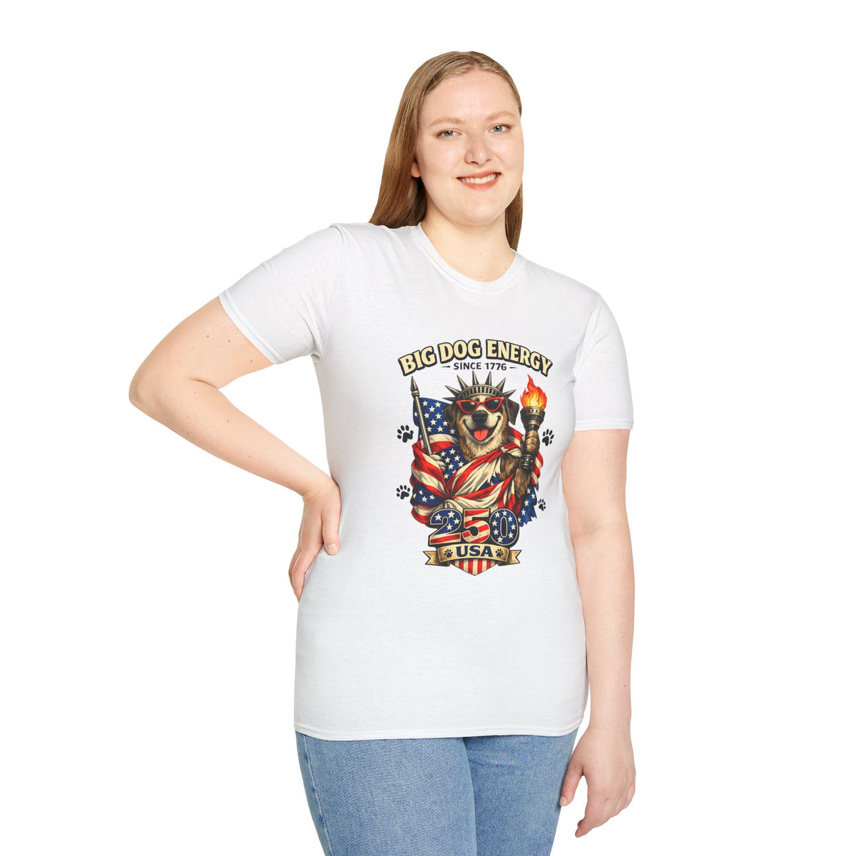 Big Dog Energy graphic T-Shirt | Patriotic American flag dog, 4th of July