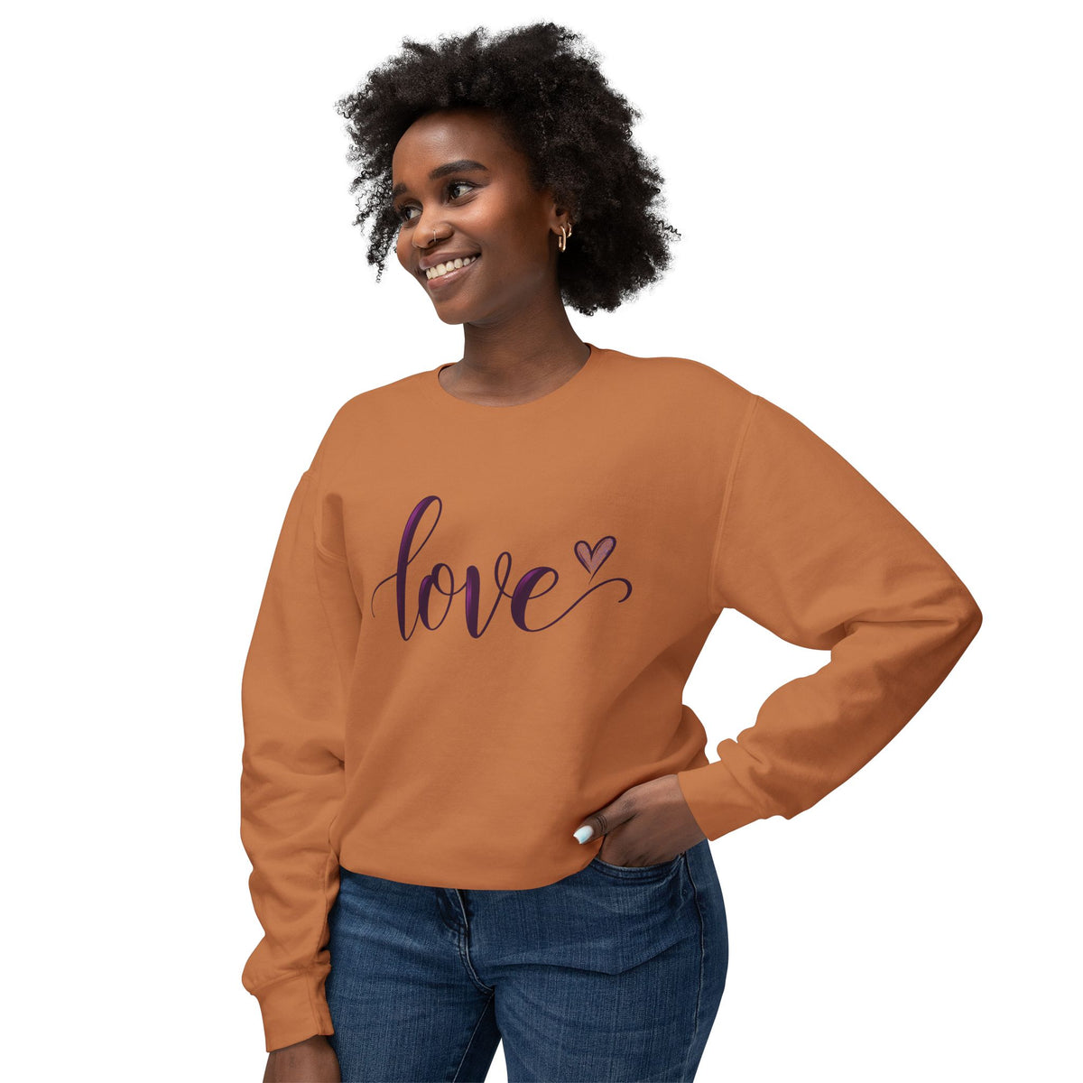 Love Script Crewneck Sweatshirt — Feminine Purple Heart Love Design