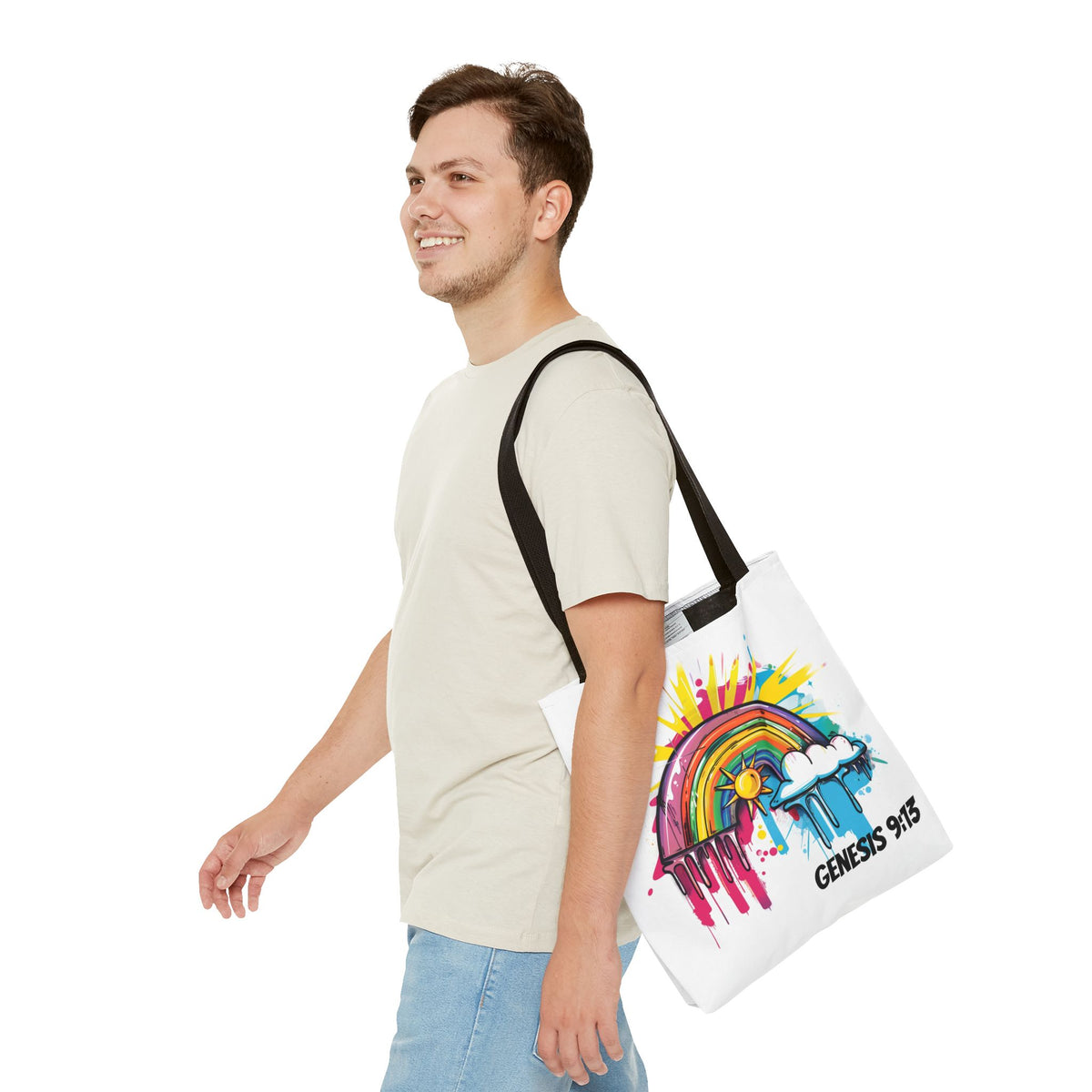 Genesis 9:13 Graffiti Style Rainbow Tote Bag