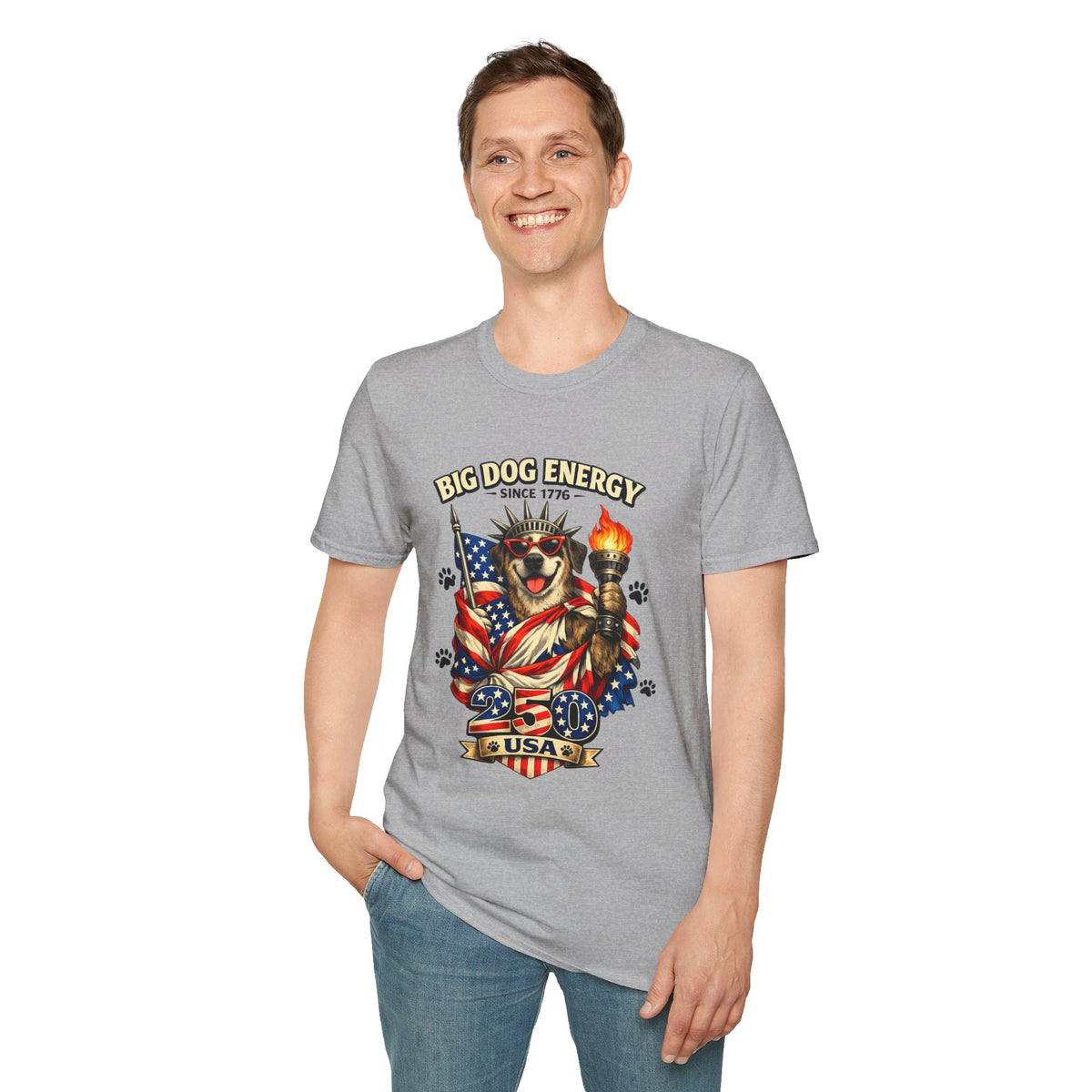 Big Dog Energy graphic T-Shirt | Patriotic American flag dog, 4th of July