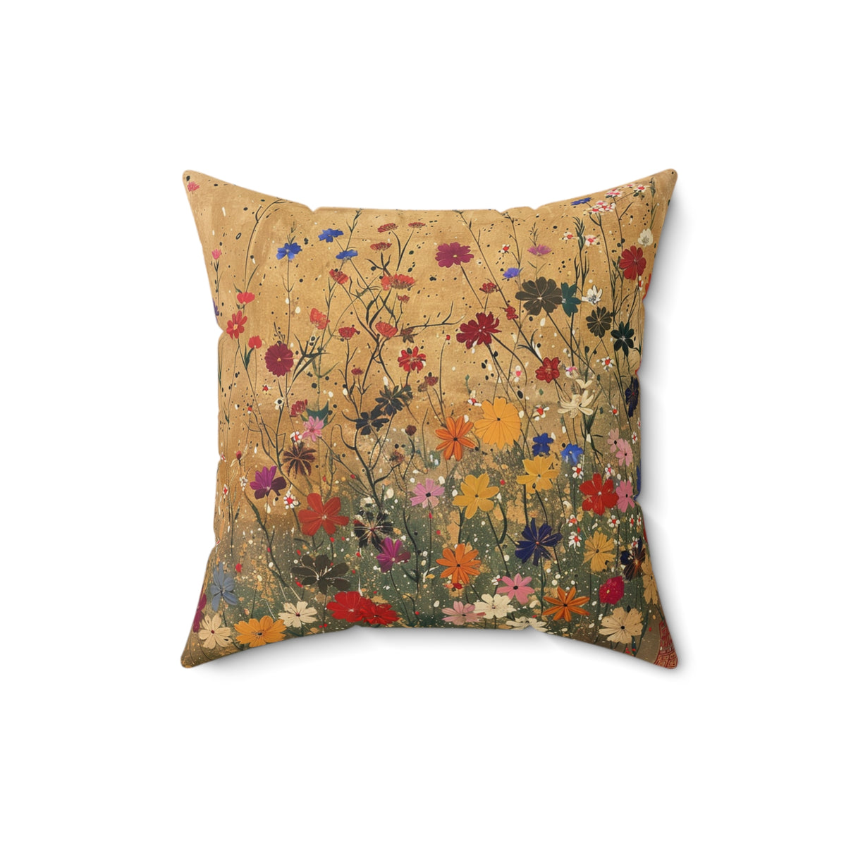 Japanese Wildflowers on a Spun Polyester Square Pillow