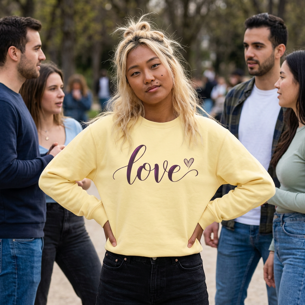 Love Script Crewneck Sweatshirt — Feminine Purple Heart Love Design