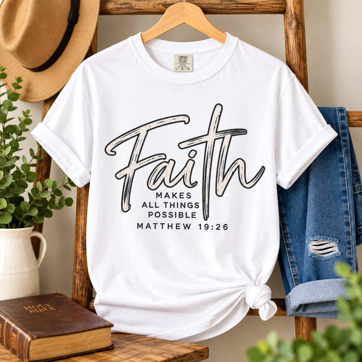 Faith Script T‑Shirt — "With God All Things Are Possible" (Matthew 19:26)