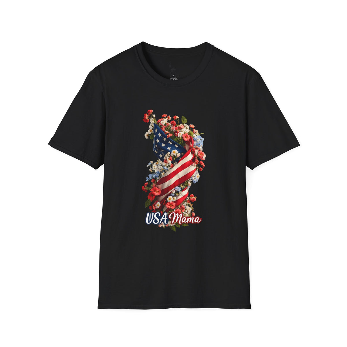 USA Mama T-Shirt | American Flag Floral Design, Patriotic Mom Tee