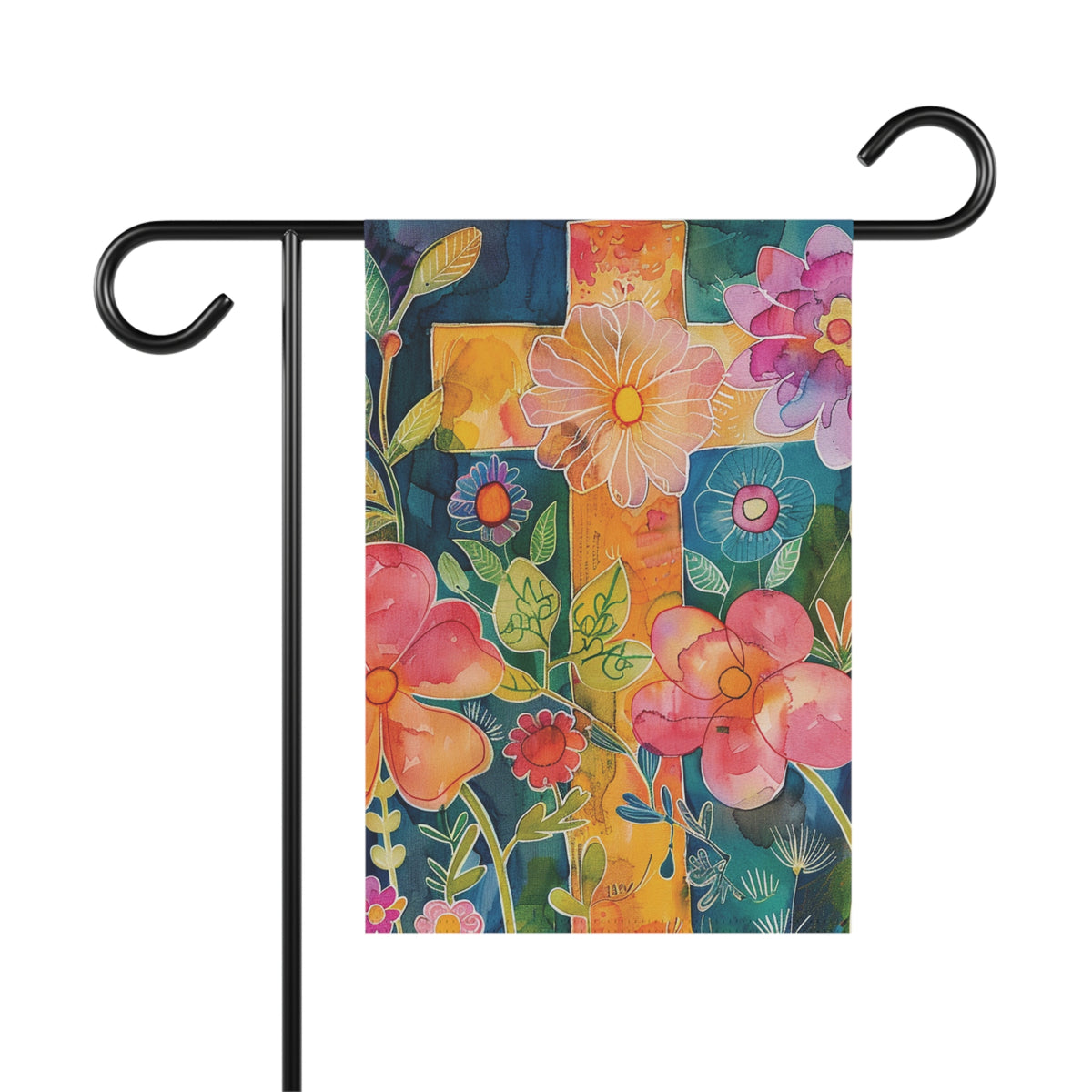 Retro Flowers and Cross Garden & House Banner