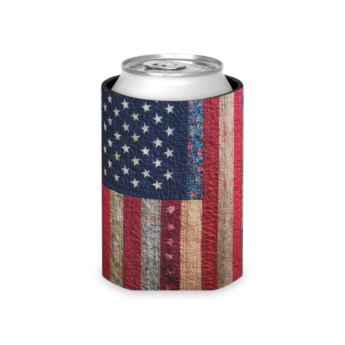Distressed American Flag Can Cooler | Patriotic Beverage Koozie