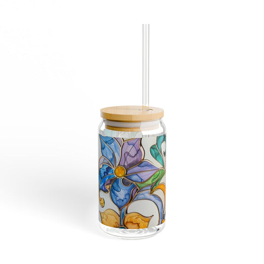 Floral Stained Glass Sipper Glass, 16oz