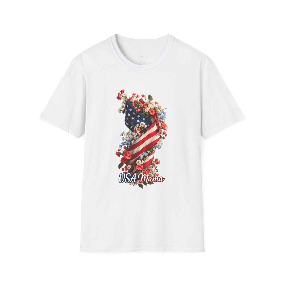USA Mama T-Shirt | American Flag Floral Design, Patriotic Mom Tee