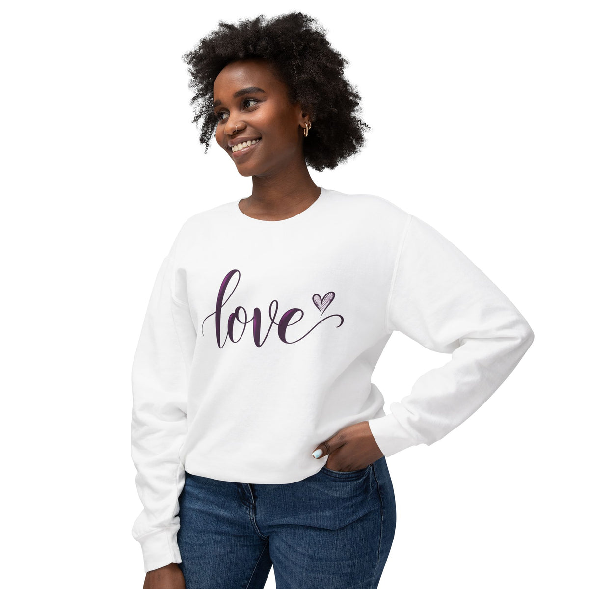 Love Script Crewneck Sweatshirt — Feminine Purple Heart Love Design