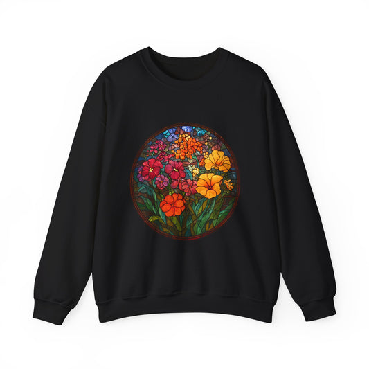 Stained Glass Floral Garden sweatshirt | Colorful Flower Circle Art